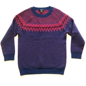 J. Crew | Merino Wool Fair Isle Holiday Sweater Navy Blue Red women’s XS
